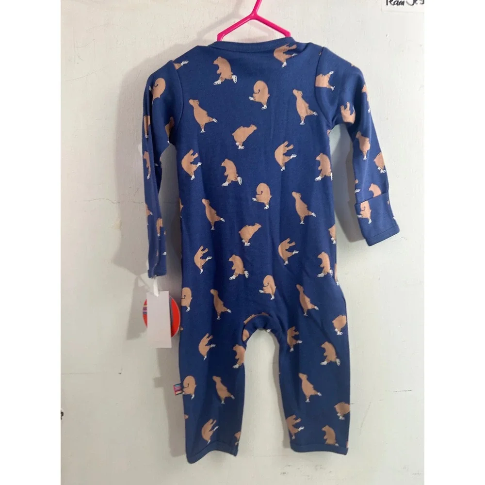 Magnetic Me Coverall 3-6M Blue Ice Skating Bear Organic Cotton Kids Sleeper